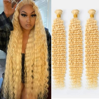 #ad 30 40 Inch Blonde Bundles Extensions Deep Wave Remy Human Hair Bundles $291.52