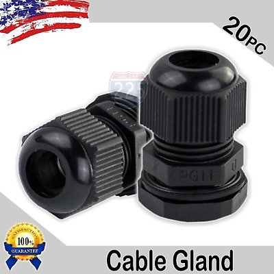 #ad 20 Pcs PG11 Black Nylon Waterproof Cable Gland 5 10mm Dia. w Lock Nut amp; Gasket $14.99