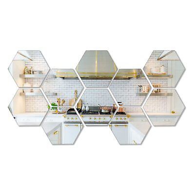#ad 10 Pieces Hexagonal Mirror Wall Mirror Glass Mirror Mirrors Decor for Home Bedro $40.19