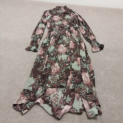 #ad Nanette Womens Size 6 Long Sleeve Brown Floral Maxi Dress $28.88