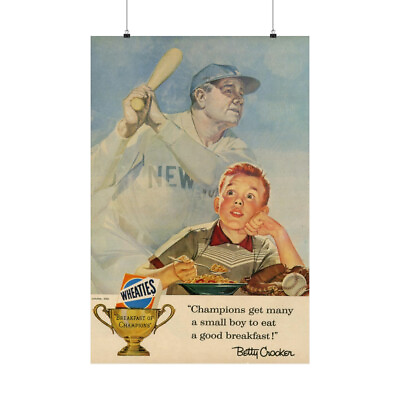 #ad Wheaties Babe Ruth Poster New York Yankees 1950s Ad Print Art Baseball Decor $20.00