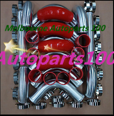 #ad 3quot; Aluminum Universal Intercooler Turbo Piping Red hose T Clamp kits 12pcs $168.00