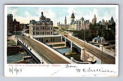 #ad Ottawa Canada Post Office amp; Parliament Buildings Clock Vintage c1905 Postcard $7.99