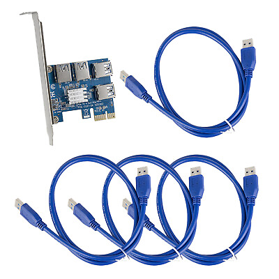 #ad PCI e X16 to 4 Port USB 3.0 Riser Card Expand 5ft Male Cable External Connector $42.43