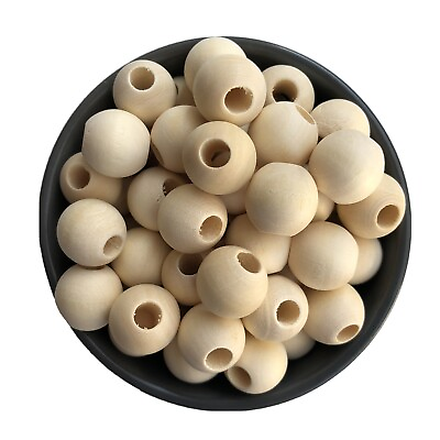 #ad 12X Round Macrame Wood Beads 18mm Natural Unpainted Wooden Bead Craft 6.5mm Hole AU $7.55