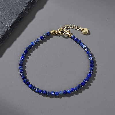 #ad Natural Lapis Lazuli Dainty Bracelet Blue Faceted Gemstone Bracelet Handmade $12.90