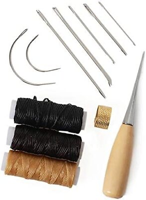 #ad 12 pcs Leather Craft Tool，Includes 5 Root Leather Hand Sewing Needle，2 Curved... $11.31