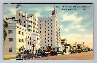 #ad Miami Beach FL Florida Hotel Avenue Period Cars Vintage c1946 Souvenir Postcard $6.99