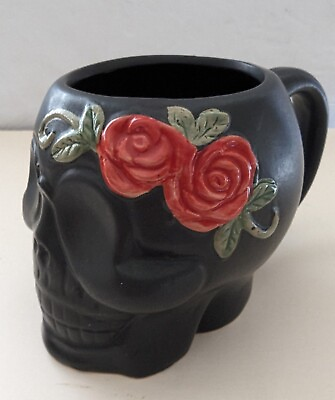 #ad Black Skull Red Rose coffee mug Goth Halloween Super Nice $9.50
