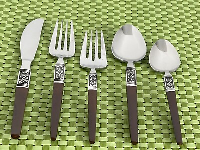 #ad Interpur INR19 Stainless Brown Handle Black Accent Flatware SMART CHOICE E12G $5.85