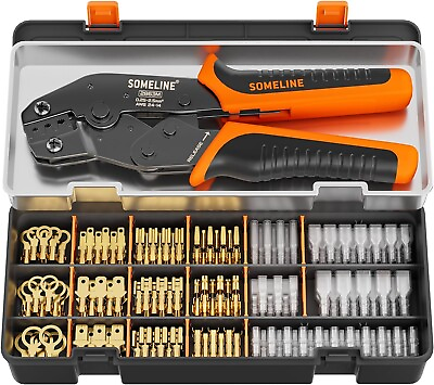#ad Open Barrel Terminal Wire Crimping Tool 240 Pcs Male Female Spade Kit NEW $35.88