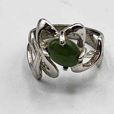 #ad Uncas sterling green Cabachon ring sz 7 $45.00