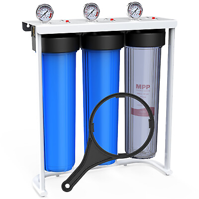 #ad 3 Stage 20quot;x4.5quot; Big Blue Whole House Water Filter System 1quot; NPT Port 150000 Gal $249.99
