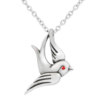 #ad Swallows Pendant Necklace with Red Crystal Charm Stainless Steel $16.07