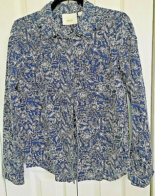 #ad Anthropologie Maeve Women#x27;s Button Down Shirt Blue White Floral Size 2 NWOT $28.99