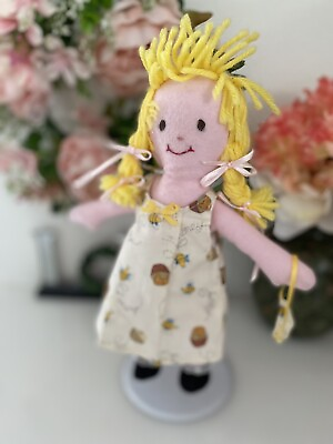 #ad Vintage Soft Rag 11#x27;#x27; Inch Dress Girl Plush Doll Toy Handmade Sweet Honey w Bag $14.58