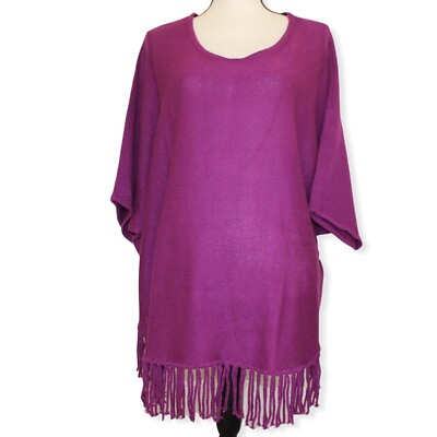 #ad Kate amp; Mallory Womens Fuchia Purple Knit Size 2X Poncho Boho Sweater Longline $14.99
