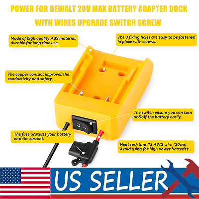 Power For Dewalt 20V Max Battery Adapter Dock with Wires Upgrade switch screw $9.99