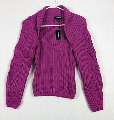#ad Express Cable Knit Womens Shirt Top Pullover Size XS Rayon Blend Purple $39.68