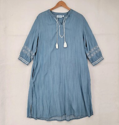 #ad National Since 1952 Embroidered Chambray Dress Womens Large Blue 100% Lyocell $24.95