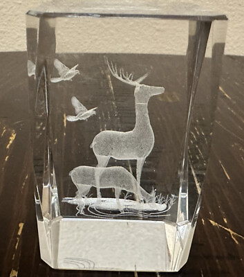 #ad 3D Crystal Deer Buck Paperweight Laser Etched Crystal Glass Solid 3quot; 1.2 lbs $15.99