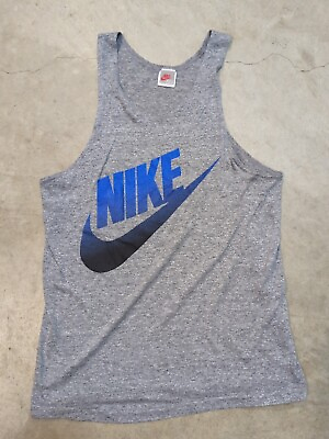 #ad Vintage Nike 80s Tank Top Muscle Shirt Mens M USA Made Gray Graphic Swoosh $24.99