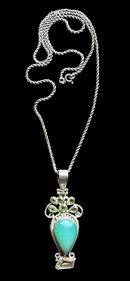 #ad Sterling Silver 925 Peridot and Green Chrysoprase Pendant Sterling Chain $90.00