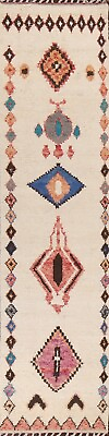 #ad IVORY Geometric Tribal Moroccan Oriental Runner Rug Classic Hand knotted 3#x27;x13#x27; $454.00