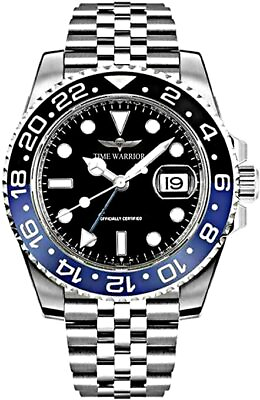 #ad Time Warrior GMT Watch Blue and Black Bezel Men#x27;s Pro Diver Swiss Quartz Watch $149.00