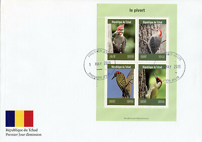 #ad Chad 2019 FDC Woodpeckers Green Woodpecker 4v M S Cover Pivert Birds Stamps GBP 14.50