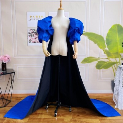 #ad Royal Blue Long Wedding Cape Lining Short Sleeves Sweep Train Round Neck Party $228.27