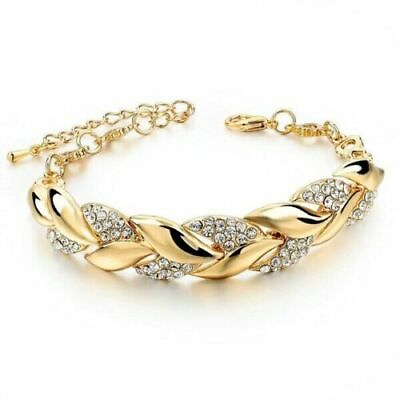 #ad Gold Zircon Crystal Bracelet Bangle Cuff Women Wedding Jewelry Gifts Adjustable C $3.15