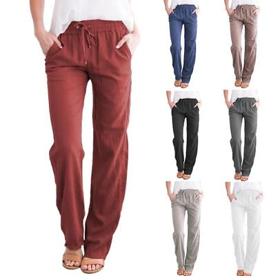 #ad New Fashion Women#x27;s Cotton linen Long pants Casual loose solid Trousers gift $18.91