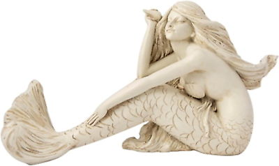 #ad Mermaid Figurine Statue Ivory Distressed Beach Room Decor Shelf Sculpture Coasta $51.91