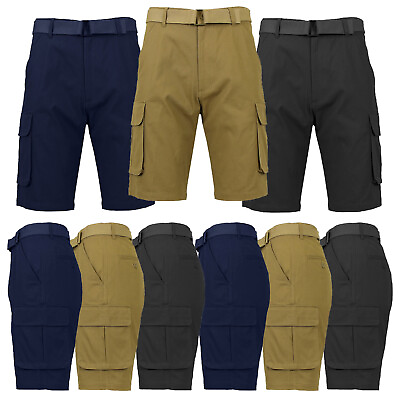#ad Chino Dress Cargo Shorts Mens FLEX STRETCH Belted Flat Front Hidden Back Pockets $18.95