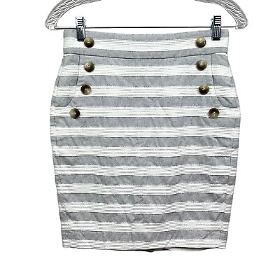 #ad LOFT Petite Pencil Skirt Women Front Pockets Lined Button Detail White Grey 2P $14.68