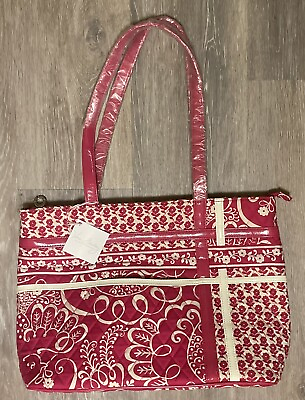 #ad NEW Vera Bradley Purse Shoulder Bag Pink Floral Patent Leather Trim 16x11x5 $35.70