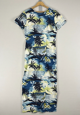 #ad VINTAGE Hawaiian Dress Size Small Midi Sheath Tropical Print Short Sleeve Maui $24.99