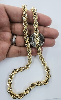 #ad 14K Yellow Gold 7mm 8MM Diamond Cut Rope Chain Necklace 24quot; semi solid LUXURY $2847.00
