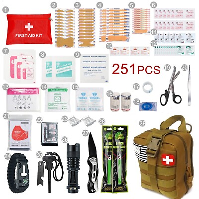 #ad 251 Pcs First Aid Kits For Emergency Trauma Military Survival Travel IFAK Khaki $44.61