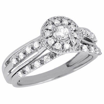#ad 10K White Gold Bridal Set Round Cut Diamond Wedding Engagement Ring 0.34 Ct. $715.00