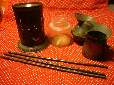 #ad Lot 4 pc Vintage Metal Copper tone Incense Sticks Cone Burner Made In India R7 $13.79