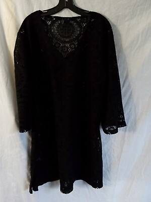 #ad Ladies 2x Black Lace Cover Up Dress Vented Sides Pool Party Beachy Retro Cruise $13.00
