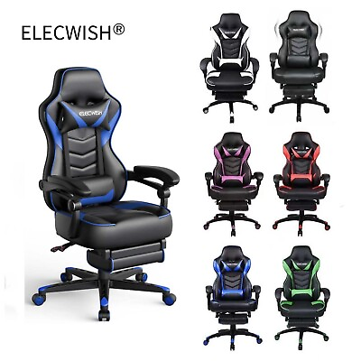 #ad ELECWISH Gaming Chair Leather PU Office Chair Recliner Swivel Seat with Footrest $149.99