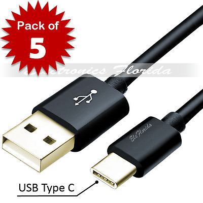 #ad Lot of 5 USB C Type C Connector Data Sync Charger Charging Cable Cord Black $9.99