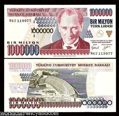 #ad TURKEY 1 Million LIRA 1000000 P 209 1970 1995 UNC 1000000 Turkish BANK NOTE $19.99