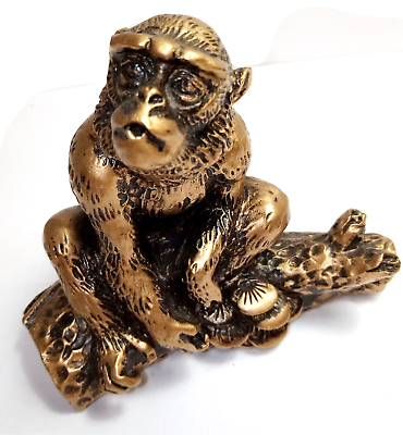 #ad Monkey Statue Figurine Bronze Colour Chinese Zodiac Golden Feng Shui Animal AU $19.95
