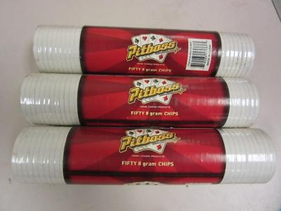 #ad Lot of 150 Pitboss Poker Chips 3 Rolls of Fifty 8 Gram Chips Unopened White $16.99