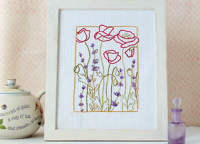 #ad Hand Embroidery Pattern Poppy Flowers Lavender Herb Wildflowers Country Garden $7.00