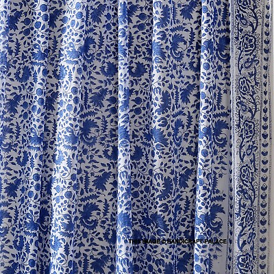 #ad 3 Yards Fabric Indian Blue Floral Hand Block Print Cotton Fabric Sewing Fabrics $14.99